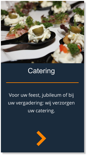 Catering   Voor uw feest, jubileum of bij uw vergadering: wij verzorgen uw catering.